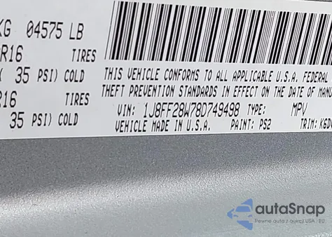 2008 Jeep Patriot Sport from USA, damaged, VIN 1J8FF28W78D749498